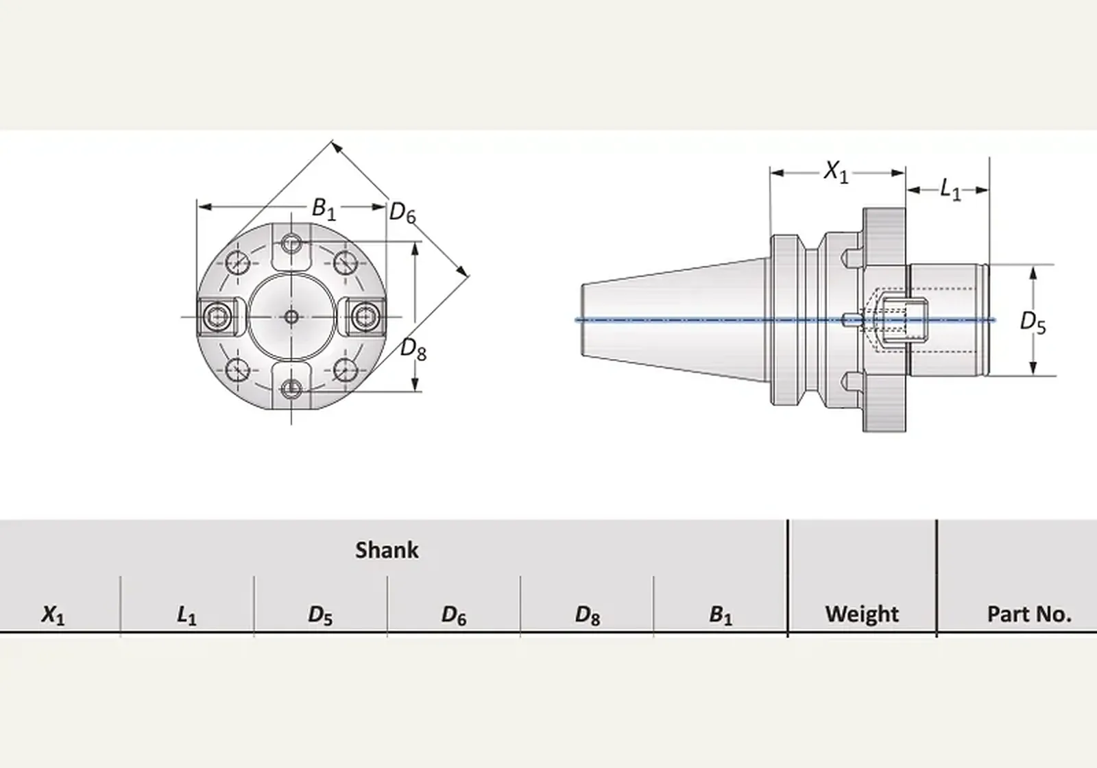 Чертёж: Мастер-хвостовики MVS D40 / D60 50, L1 40.00 мм